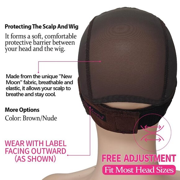 Wig Grip Cap Non Slip Adjustable Reusable Lace Front for Women Brown main image 6